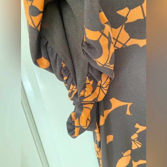 APT.9 Brown orange floral Round Neck Short Sleeve Knee Length pull on Dress.S/M - Picture 3 of 8